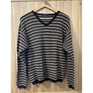 John Ashford V-Neck Pullover Men's Large 100%‎ Lambswool Brown Textured Sweater